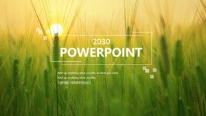 小清新小麦波浪背景简约半透明iOS风格ppt模板