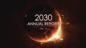 Huge planet background minimalist line translucent chart iOS style work summary ppt template