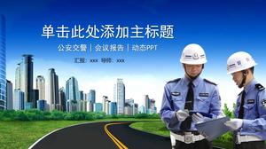 Kamu güvenliği trafik polisi ciddi mavi genel çalışma raporu ppt şablonu için uygundur