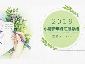 Ręcznie malowany szablon ppt raportu podsumowującego roczną pracę w małym, świeżym stylu literackim