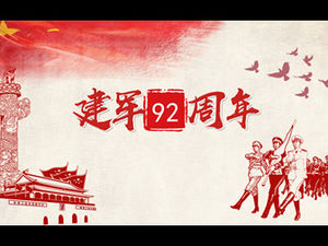 Çizgi çizim elemanı tasarım ordusu 92. yıldönümü teması ppt şablonu