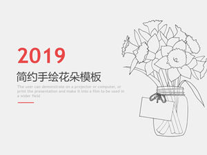 Modèle ppt de rapport de résumé de travail de fleur de ligne simple et à la mode peint à la main