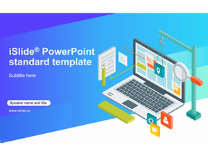 2.5D laptop business office scene project site cartoon main picture business general ppt template