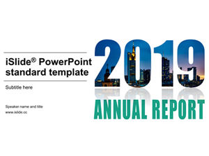 Masque d'année numérique grande ville créatif simple bleu vert petit modèle de résumé de travail frais modèle ppt