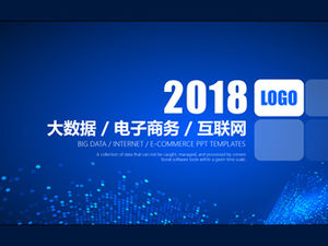 Tecnología de partículas punteadas viento gradiente fondo azul big data tecnología de internet informe de trabajo plantilla ppt