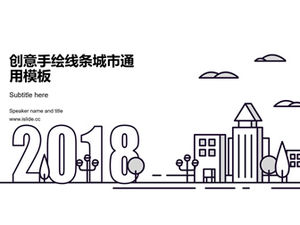Linie desenată manual stil șablon ppt raport de lucru stil de desen animat oraș