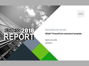 Geometric graphic cropping creative green gray small fresh business work summary report ppt template