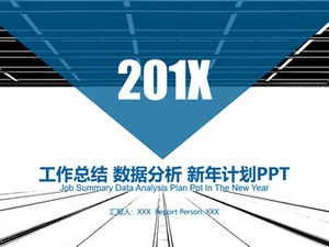 Looking up at high-rise background geometric graphics creative cover flat business blue concise data analysis work report ppt template