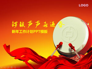 O som de gongos e tambores para dar as boas-vindas ao modelo ppt de plano de trabalho de ano novo