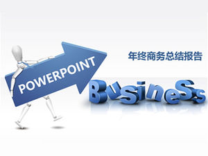 دمية رجل يحمل السهم الأعمال ثلاثية الأبعاد كلمة زرقاء الأعمال نهاية العام ملخص تقرير قالب باور بوينت