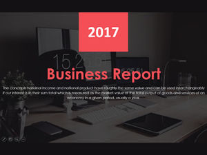 Dark desk background big picture cover simple flat red and black business work summary ppt template