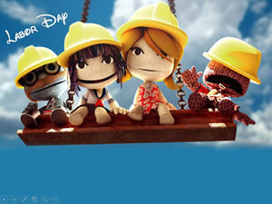 하드 모자를 쓰고 귀여운 만화 작은 노동자 노동절 ppt 템플릿