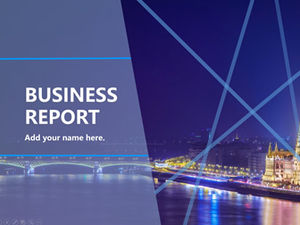 Geometrische Grafiken des modernen Stadthintergrundes schneiden Layout-blaue flache Geschäfts-ppt-Schablone aus