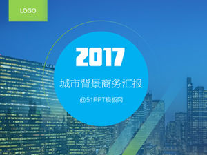 Grattacielo sfondo blu e verde semplice modello ppt rapporto di sintesi aziendale