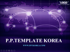 Se iluminó el mapa mundial de la plantilla ppt empresarial azul púrpura del gráfico de textura de la red de contactos