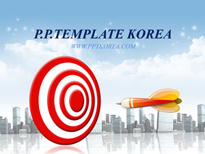 ブルズアイ現代都市青い空と白い雲に飛んでいる矢印古典的なビジネスpptテンプレート