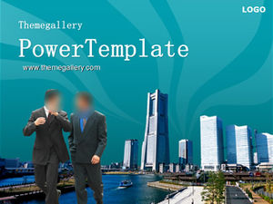 シーサイドモダンシティダイナミックライン背景クラシックビジネスpptテンプレート