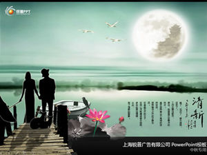 Kolam teratai cahaya bulan template ppt khusus pertengahan musim gugur kecil yang elegan