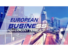 Template PPT gaya majalah dengan latar belakang pemandangan malam kota yang berwarna-warni