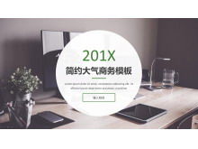 Template bisnis PPT dengan latar belakang pemandangan kantor sederhana