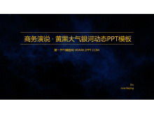 เทมเพลต PPT สำหรับธุรกิจพื้นหลังกาแล็กซี่สีเหลืองและสีดำแบบไดนามิก