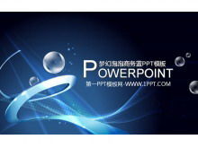 Modello di diapositiva aziendale con curva a spirale blu e sfondo a bolle