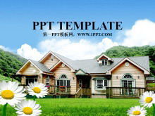 Template slideshow Korea dengan latar belakang vila pedesaan yang segar