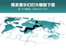 Descărcare șablon PowerPoint puzzle hartă lume pe fundal cyan