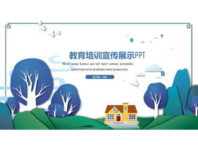 Płaskie drzewo kampusu edukacja w tle promocja szablonu PPT instytucji szkoleniowej