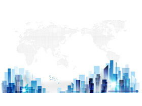 네 개의 파란색 도시 실루엣 PPT 배경 사진