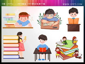 6 elevi de desene animate care învață material ilustrativ PPT