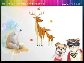 小鹿北極熊小狗PPT素材