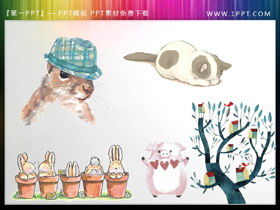 水彩痣豬兔小貓PPT素材