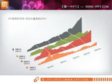 4 template grafik PPT analisis tren ditampilkan dengan perspektif 45 derajat
