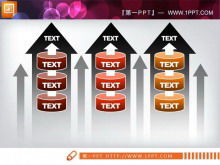 Material de gráfico de diapositivas columnar de tres lado a lado
