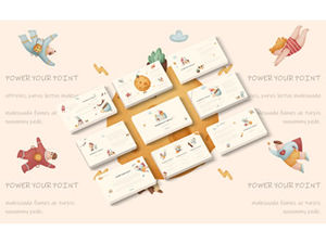 清新的繪畫風格胖乎乎的卡通插畫ppt模板