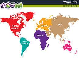 7 kontynentów mapa świata szablon ppt materiał