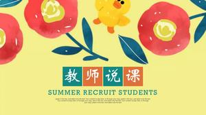 Sarı sevimli elle çizilmiş öğretmen konuşurken ders ppt eğitim yazılımı şablonu