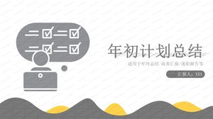 Czarno-biały kontrast płaski szablon raportu podsumowującego plan pracy wiatr ppt na początku roku