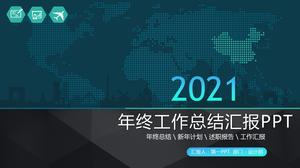 Modello ppt di riepilogo mensile del lavoro bitmap della mappa del mondo