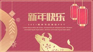 Kırmızı 2021 mutlu yeni yıl tatili etkinliği planlama ppt şablonu