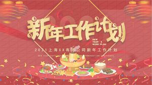 Czerwony świąteczny nowy plan pracy roku szablon ogólny ppt