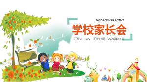 Modelo de ppt de reunião de pais de escola primária de desenho animado da escola