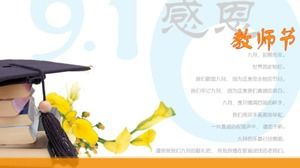 Książki małe żółte kwiaty zwięzły dzień nauczyciela PPT szablon