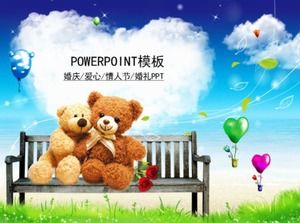 เทมเพลต PPT งานแต่งงานการ์ตูนน่ารักหมี