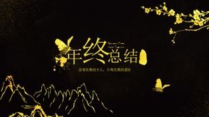 Hochwertige einfache PPT-Vorlage für die Arbeitszusammenfassung zum Jahresende im Schwarzgold-Stil