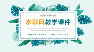 Pengajaran latar belakang daun cat air hijau segar dan template PPT kuliah