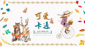 かわいい漫画の小さな動物の小さな女の子の背景子供の教育訓練PPTテンプレート