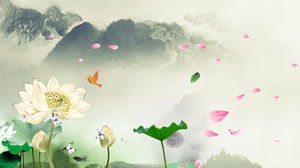 6 imágenes de fondo de PPT de loto de paisaje de tinta