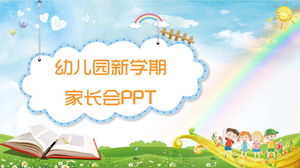 Modelo de PPT de reunião de pais de jardim de infância de novo semestre de desenho animado